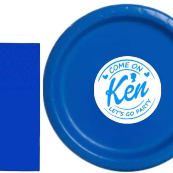 Birthday Party Supplies Set with Blue Plates, Cups and Napkins, Let's Go Party - Picture 3 of 4
